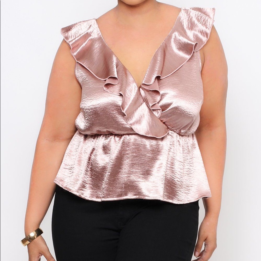 Curvy Sense- Crepe Satin Peplum Blouse